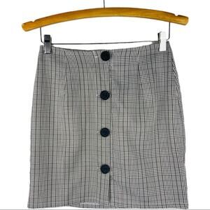 NWT Prettylittlething brown white check button plaid high waisted mini skirt 6